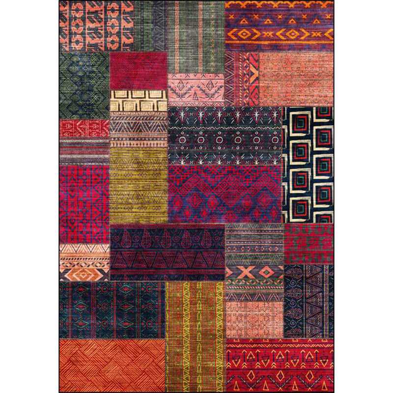 BowLift | American tribal pattern rug red and purple polyester rug machine washable non-slip back area rug for bedroom