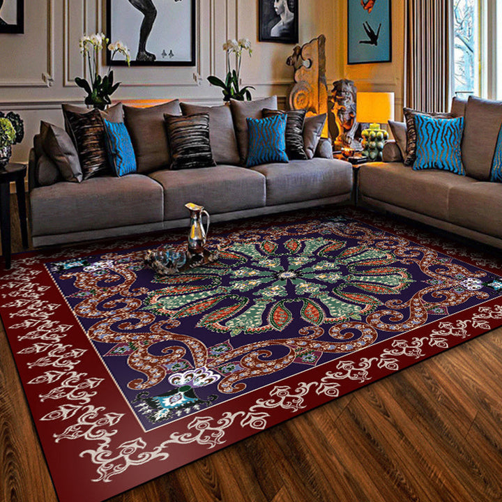 BowLift | Moroccan Living Room Rug in Red and Blue Medallion Pattern Floral Print Rug Polyester Non-Slip Flooring