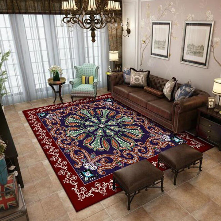 BowLift | Moroccan Living Room Rug in Red and Blue Medallion Pattern Floral Print Rug Polyester Non-Slip Flooring