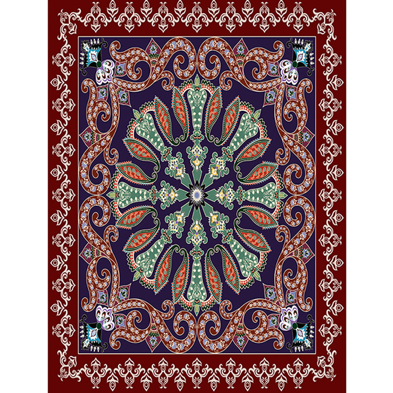 BowLift | Moroccan Living Room Rug in Red and Blue Medallion Pattern Floral Print Rug Polyester Non-Slip Flooring