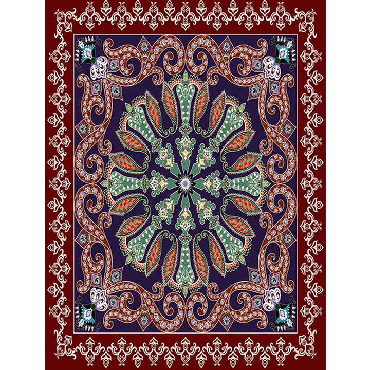 BowLift | Moroccan Living Room Rug in Red and Blue Medallion Pattern Floral Print Rug Polyester Non-Slip Flooring