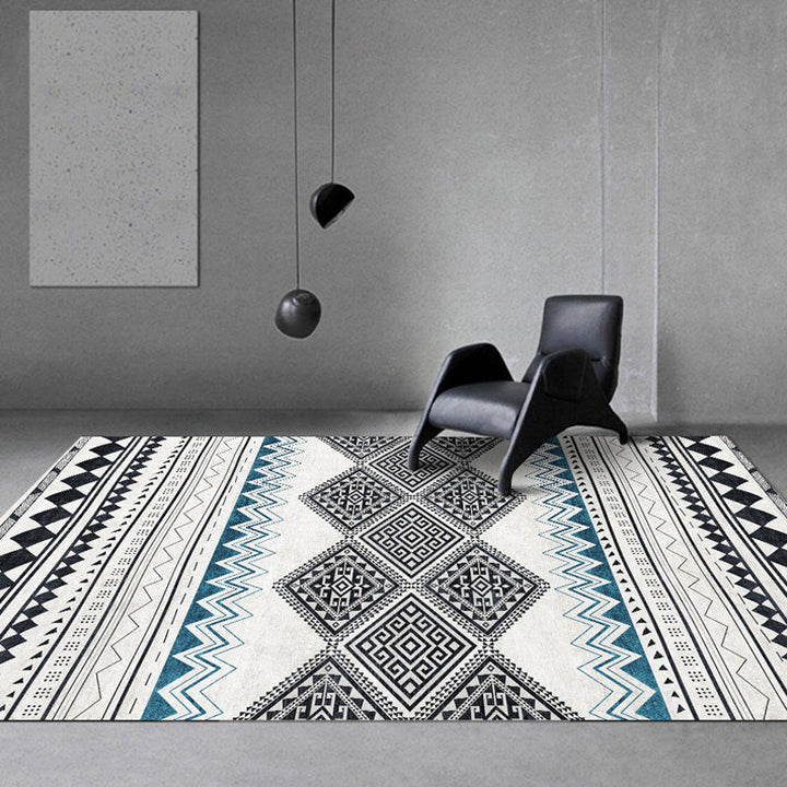 BowLift | Vintage Southwestern Geometric Pattern Carpet White Tribal Carpet Polyester Washable Non-Slip Back Carpet for Living Room