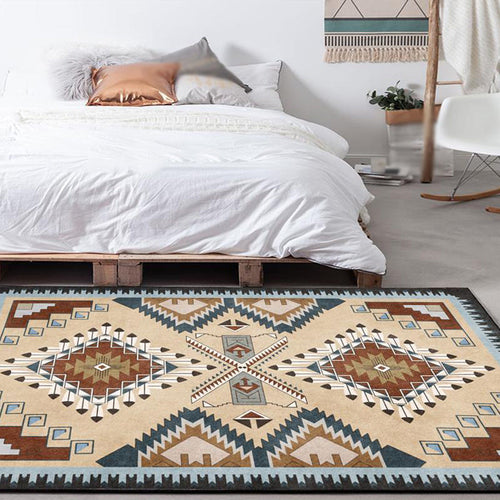 BowLift | Beige Vintage Carpet Polyester Tribal Pattern Carpet Washable Non-Slip Background Carpet for Living Room