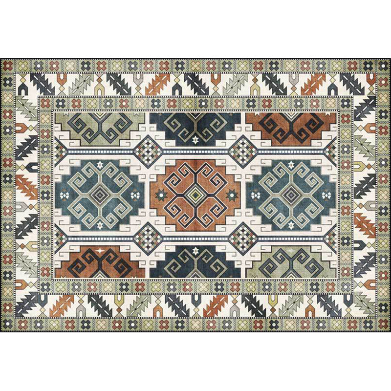 BowLift | Southwest Tribal Pattern Rug Green Polyester Rug Machine Washable Non-Slip Back Rug for Living Room