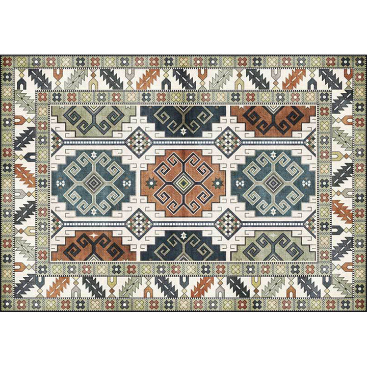 BowLift | Southwest Tribal Pattern Rug Green Polyester Rug Machine Washable Non-Slip Back Rug for Living Room