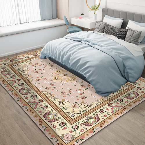 BowLift | Persian Moroccan rug in yellow medallion floral leaf pattern rug polyester washable rug for home decor