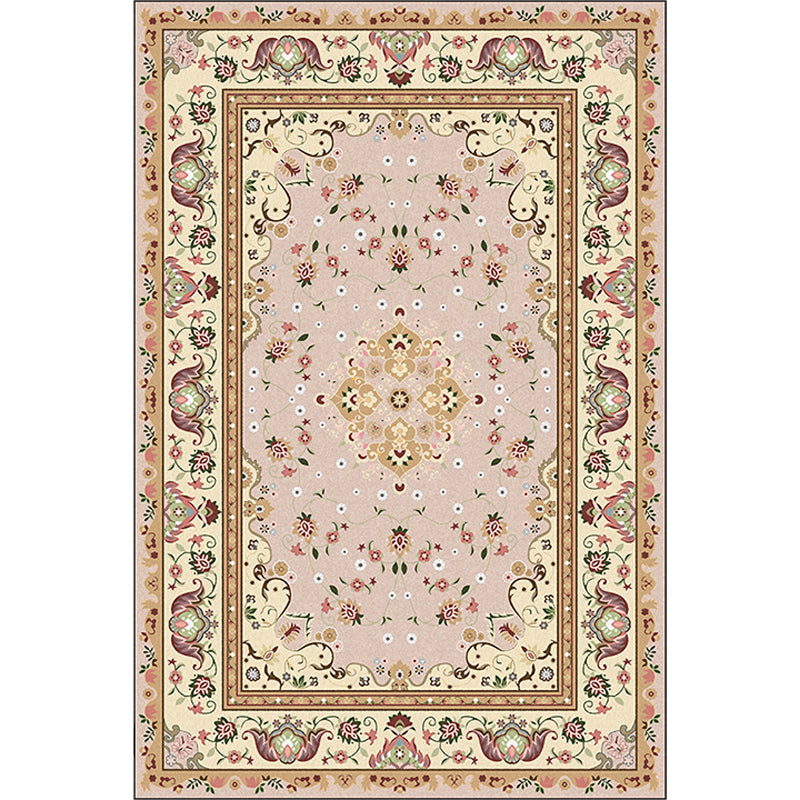 Persian Moroccan carpet in yellow medallion floral pattern carpet polyester washable carpet for home decor | Bowlift