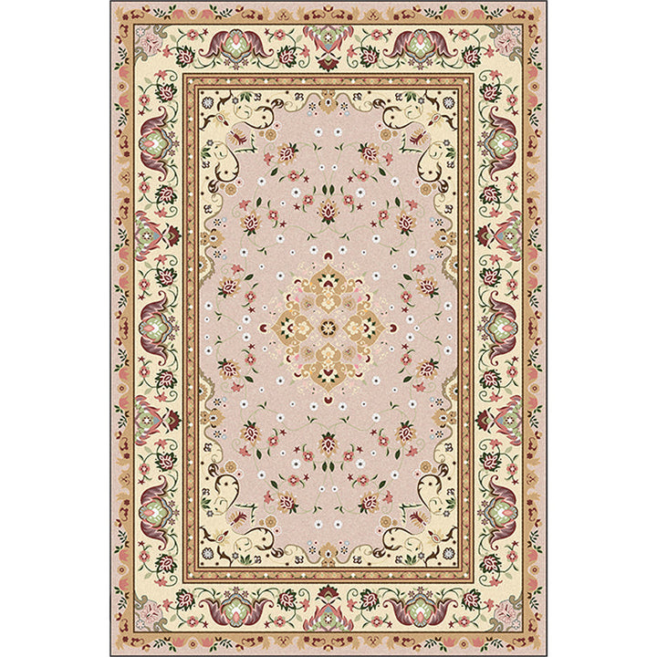 Persian Moroccan carpet in yellow medallion floral pattern carpet polyester washable carpet for home decor | Bowlift