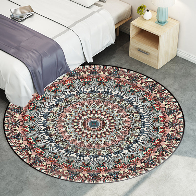 BowLift | Brown Moroccan Carpet Polyester floral printed carpet washable non-slip backing rug for living room