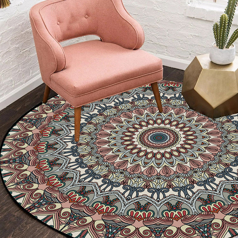 BowLift | Brown Moroccan Carpet Polyester floral printed carpet washable non-slip backing rug for living room