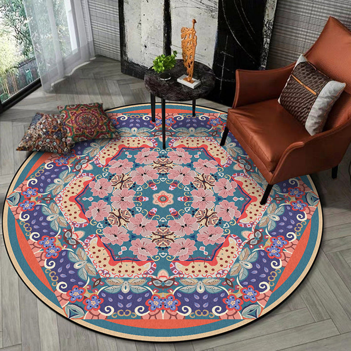 BowLift | Vintage medallion pattern rug with floral pink and purple tribal rug washable polyester non-slip back rug for the living room