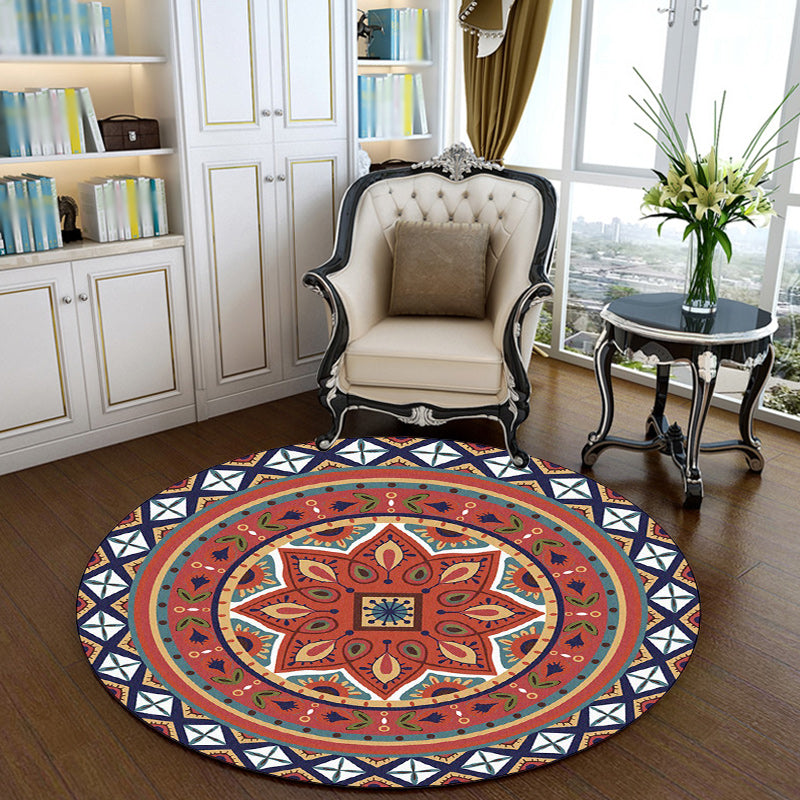 BowLift | Persian Medallion Pattern Carpet Red Polyester Carpet Machine Washable Non-slip Carpet for the Bedroom