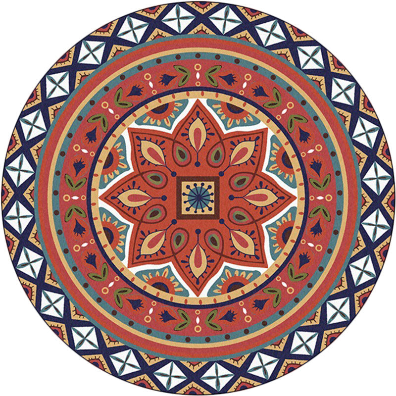 BowLift | Persian Medallion Pattern Carpet Red Polyester Carpet Machine Washable Non-slip Carpet for the Bedroom