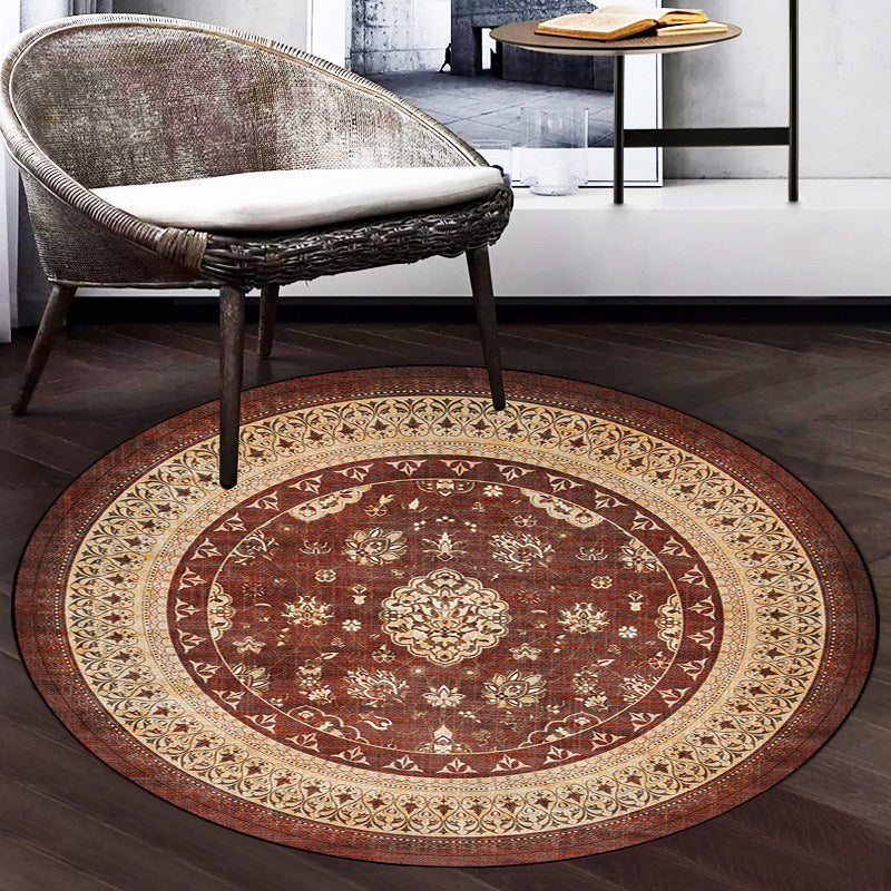 BowLift | Persian Medallion Design Rug Brown Polyester Carpet Machine Washable Non-Slip Area Rug for Bedroom