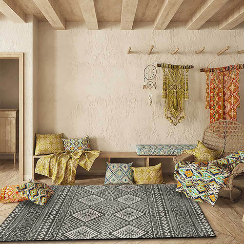 BowLift | Americana Southwestern Rug in Gray Geometric Diamond Stripe Pattern Rug Polyester Non-Slip Rug for Home Decor