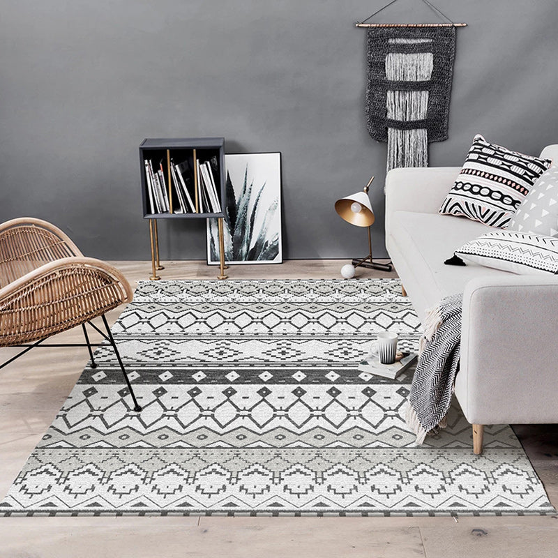 BowLift | Gray Bedroom Rug Southeast-Geometric Diamond Pattern Area Rug Polyester Stain Resistant Pet Friendly Rug