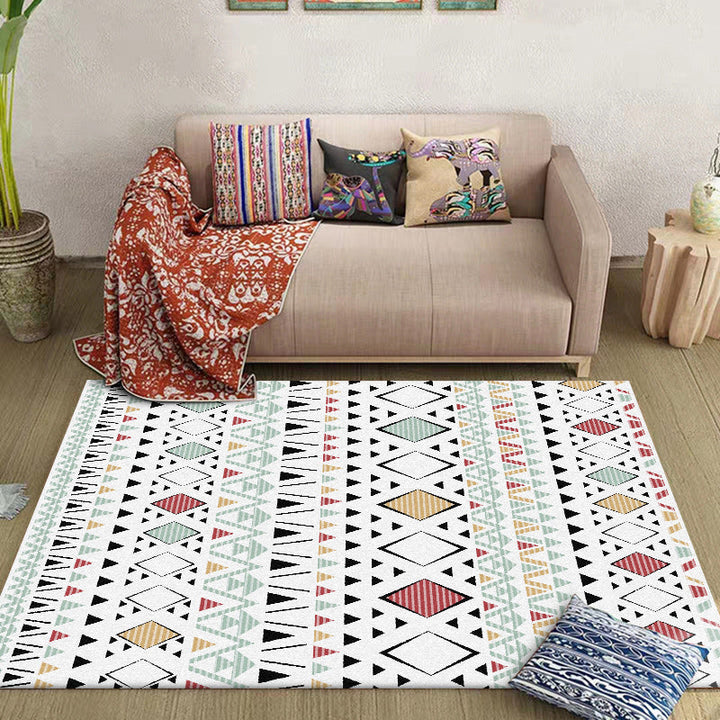 BowLift | American Southwest Rug with White Geometric Diamond Pattern Rug Polyester Non-Slip Rug for Home Decor