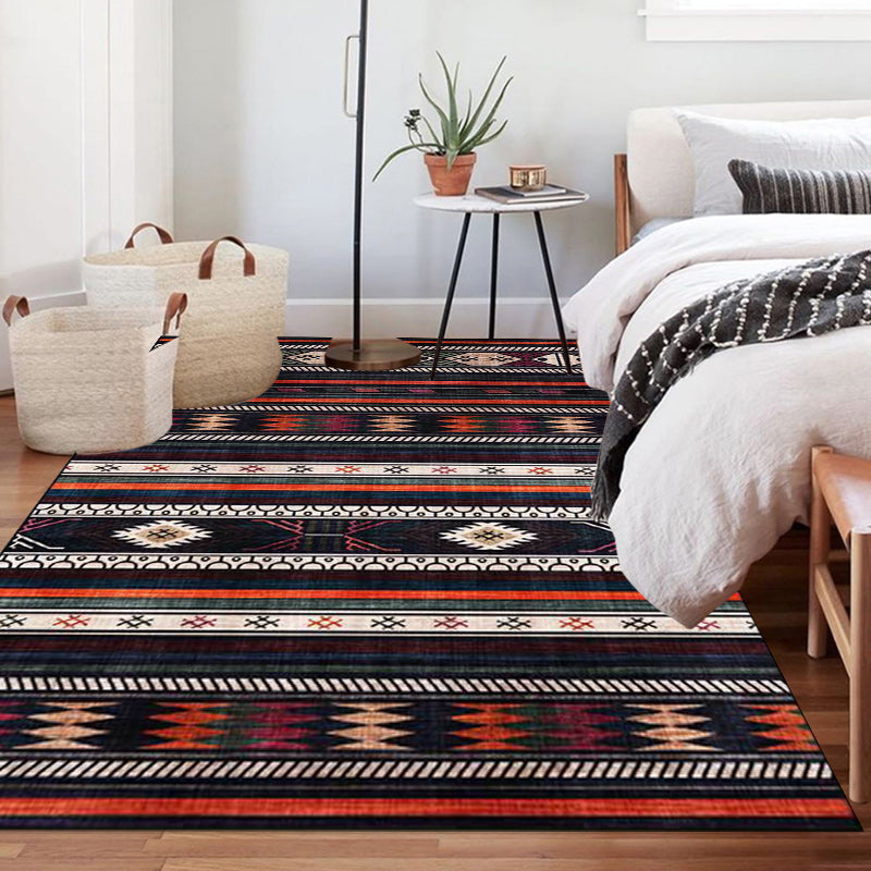 BowLift | Tribal Southwest Rug in Black Geometric Stripe Pattern Rug Polyester Non-Slip Rug for Home Decor