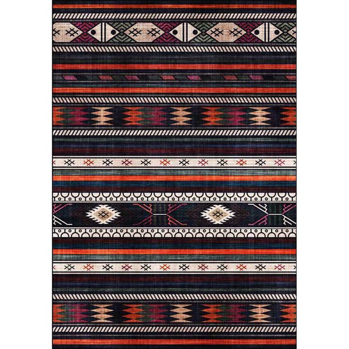 BowLift | Tribal Southwest Rug in Black Geometric Stripe Pattern Rug Polyester Non-Slip Rug for Home Decor