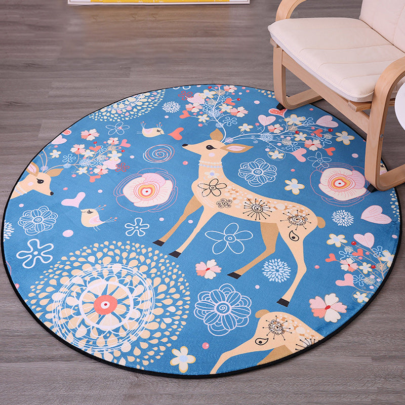 BowLift | Children's room carpet in blue animal fawn floral pattern carpet polyester stain-resistant carpet