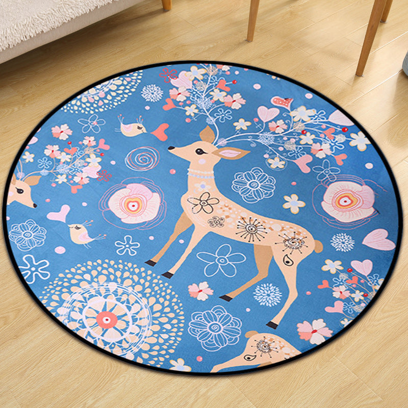 BowLift | Children's room carpet in blue animal fawn floral pattern carpet polyester stain-resistant carpet