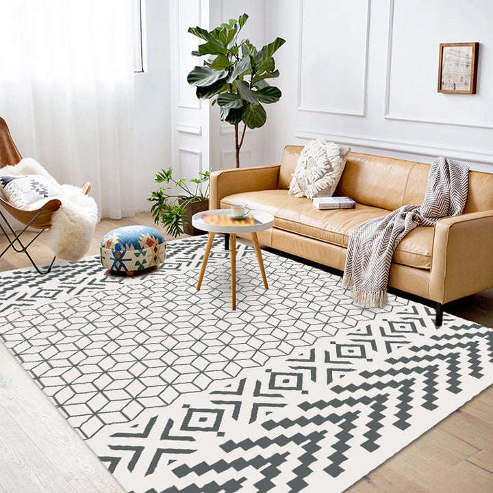 BowLift | Americana Tribal Geometric Pattern Rug Black and Grey Polyester Rug Machine Washable Non-Slip Area Rug for Bedroom