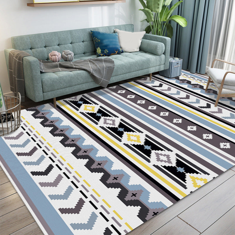 BowLift | Americana Tribal Geometric Pattern Rug Black and Grey Polyester Rug Machine Washable Non-Slip Area Rug for Bedroom