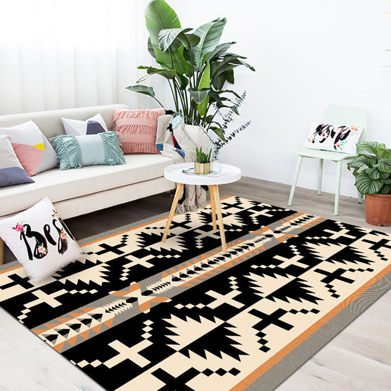BowLift | Americana Tribal Geometric Pattern Rug Black and Grey Polyester Rug Machine Washable Non-Slip Area Rug for Bedroom
