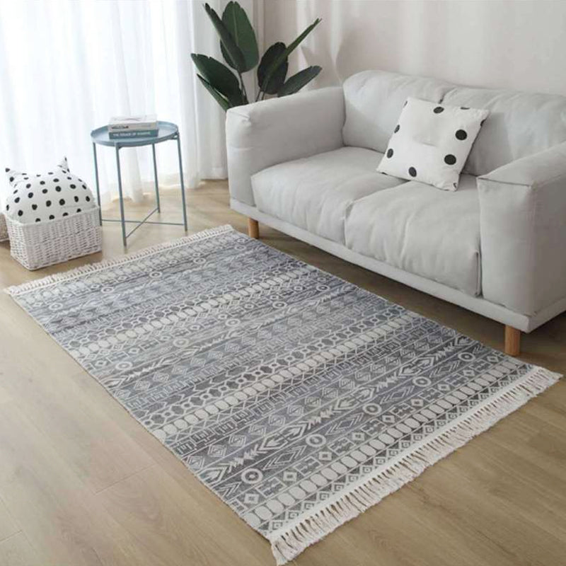 BowLift | Classic Southwestern Geometric Pattern Rug Black and Brown Tribal Rug Linen Fringe Washable Rug for Living Room