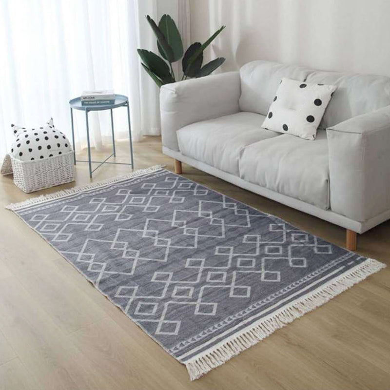 BowLift | Classic Southwestern Geometric Pattern Rug Black and Brown Tribal Rug Linen Fringe Washable Rug for Living Room