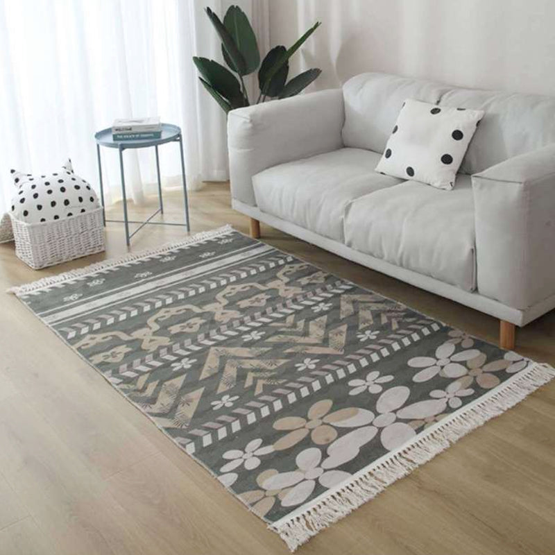 BowLift | Classic Southwestern Geometric Pattern Rug Black and Brown Tribal Rug Linen Fringe Washable Rug for Living Room