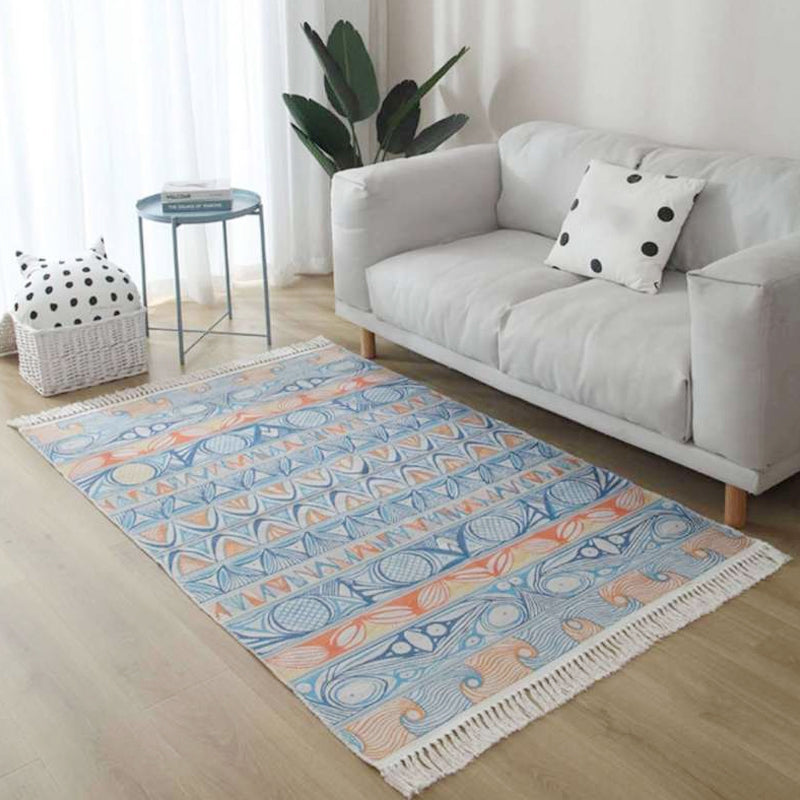 BowLift | Gray and Brown Southwestern Rug Linen Tribal Geometric and Stripe Pattern Rug Washable Fringed Rug for the Living Room