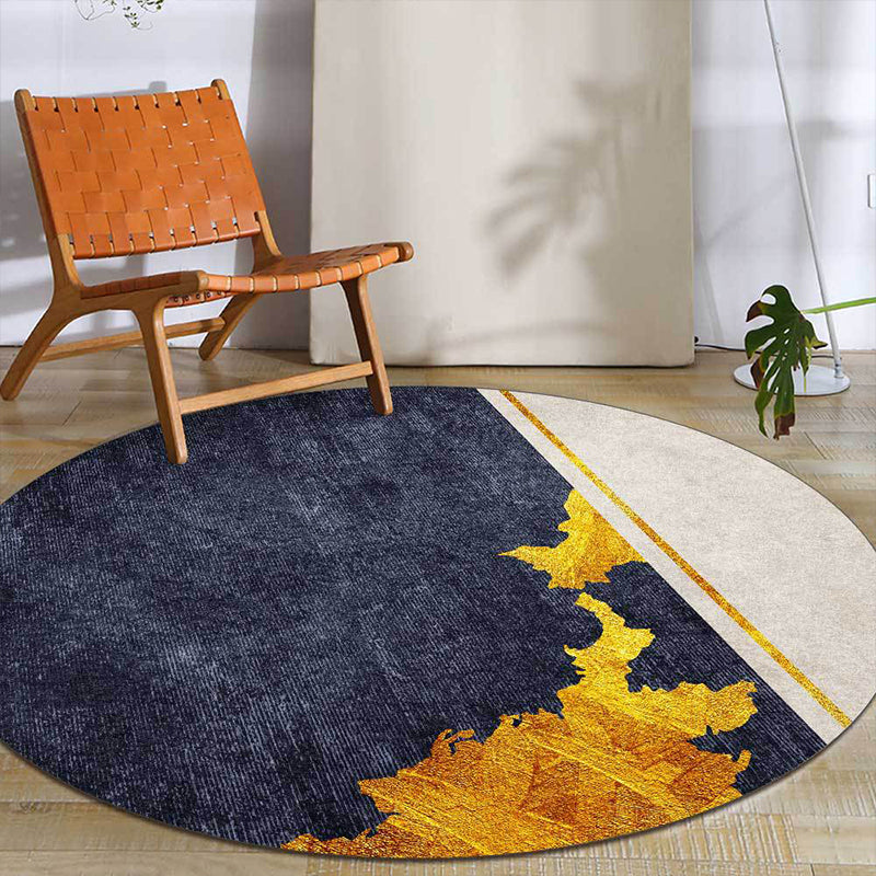 Funky Abstract Rug Navy and Gold Simple Rug Polyester Washable Non-slip Back Rug for the Living Room | Bowlift