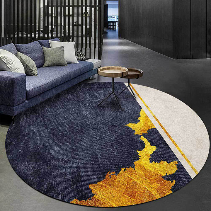 Funky Abstract Rug Navy and Gold Simple Rug Polyester Washable Non-slip Back Rug for the Living Room | Bowlift