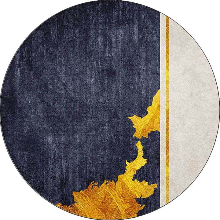 Funky Abstract Rug Navy and Gold Simple Rug Polyester Washable Non-slip Back Rug for the Living Room | Bowlift