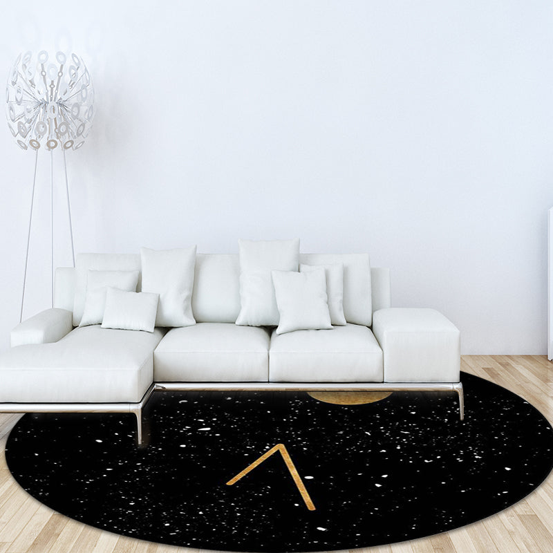 BowLift | Novelty Outer Space Print Rug Black Polyester Rug Washable Non-Slip Back Rug for Living Room