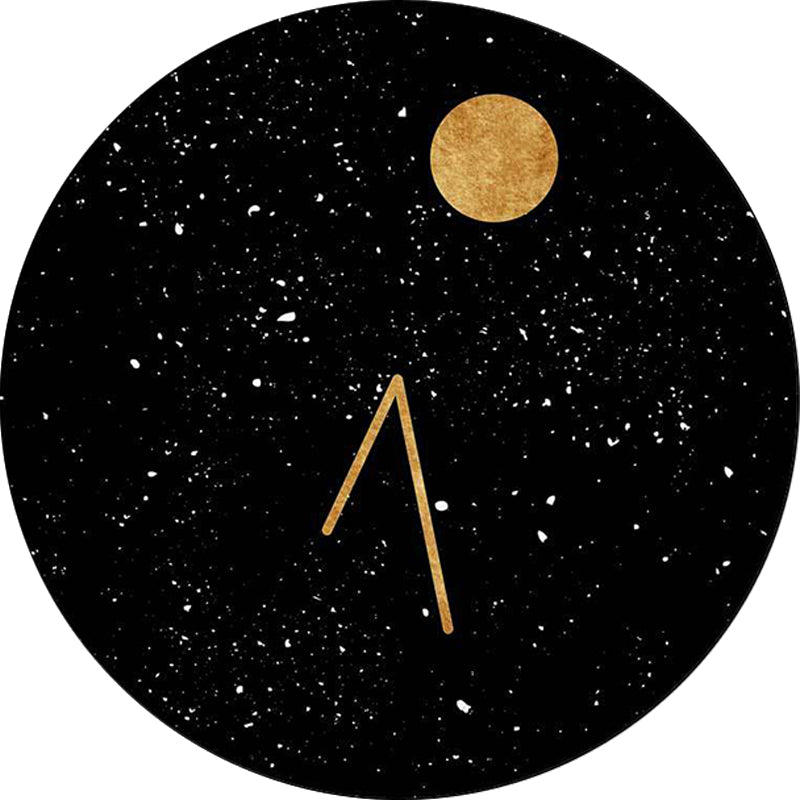 BowLift | Novelty Outer Space Print Rug Black Polyester Rug Washable Non-Slip Back Rug for Living Room