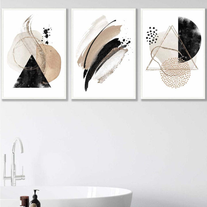 Abstract Black Beige Set of 3 Watercolor Art Prints | Bowlift