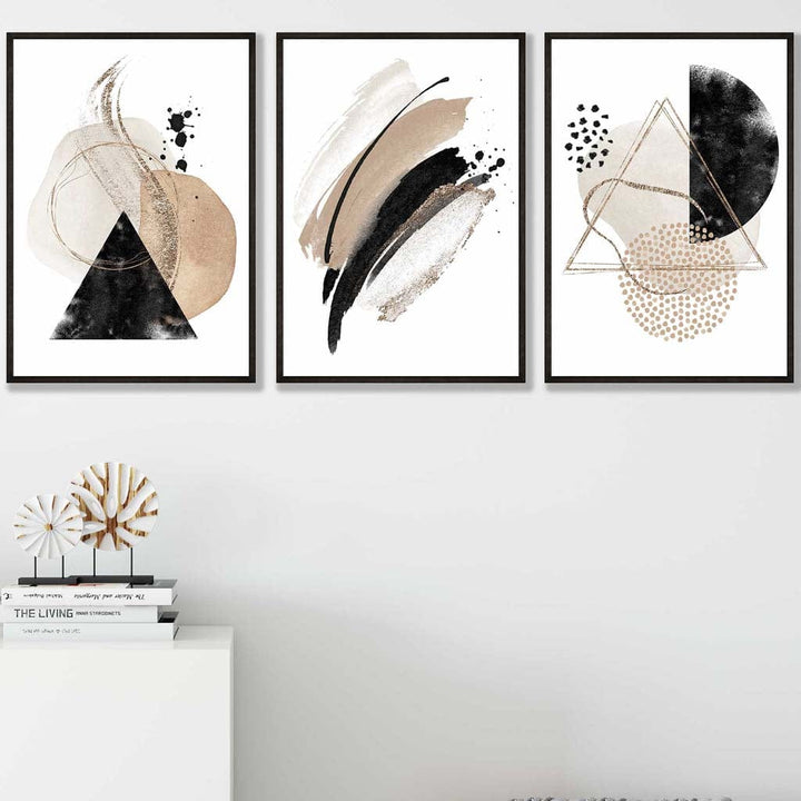 Abstract Black Beige Set of 3 Watercolor Art Prints | Bowlift