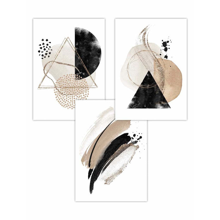 Abstract Black Beige Set of 3 Watercolor Art Prints | Bowlift