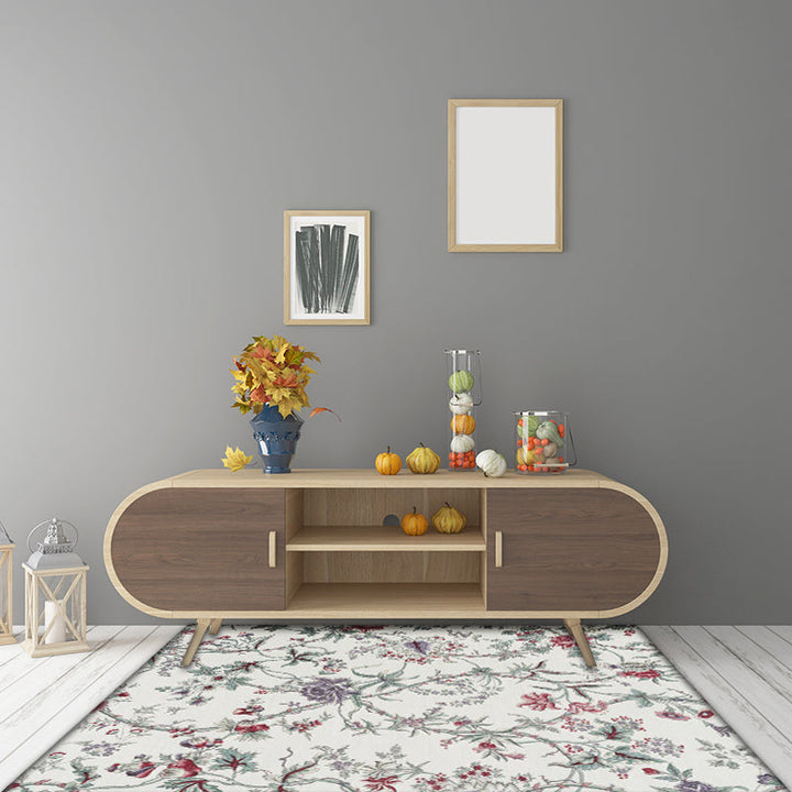 BowLift | Classic floral pattern rug gray and green polyester rug machine washable non-slip rug for the bedroom