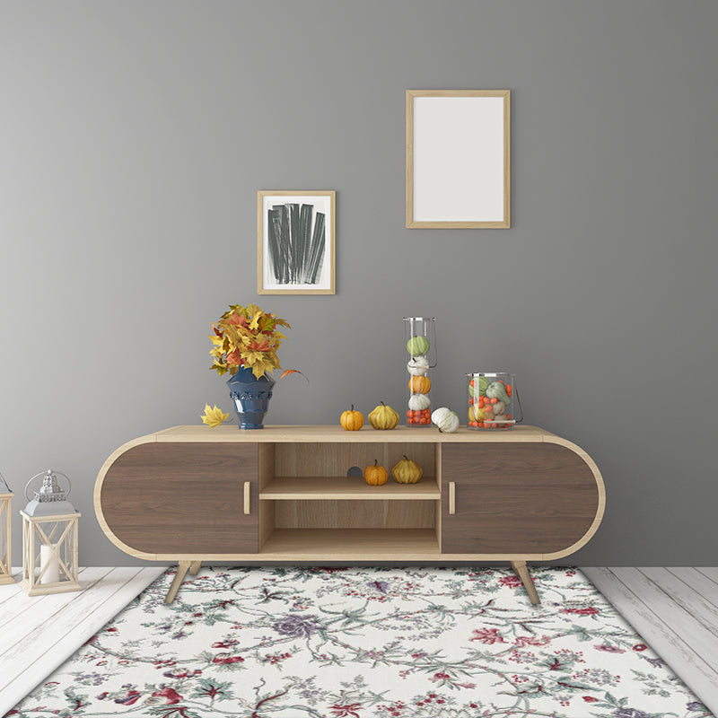 BowLift | Classic floral pattern rug gray and green polyester rug machine washable non-slip rug for the bedroom