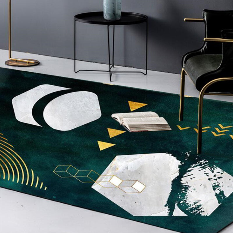 BowLift | Novelty Geometric Print Area Rug Dark Green Polyester Rug Machine Washable Non-Slip Area Rug for Bedroom