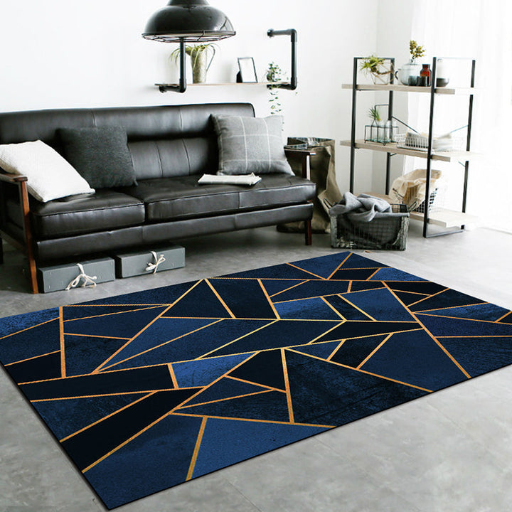 Dark blue novelty carpet Polyester geometric pattern carpet washable non-slip backing carpet for the living room | Bowlift