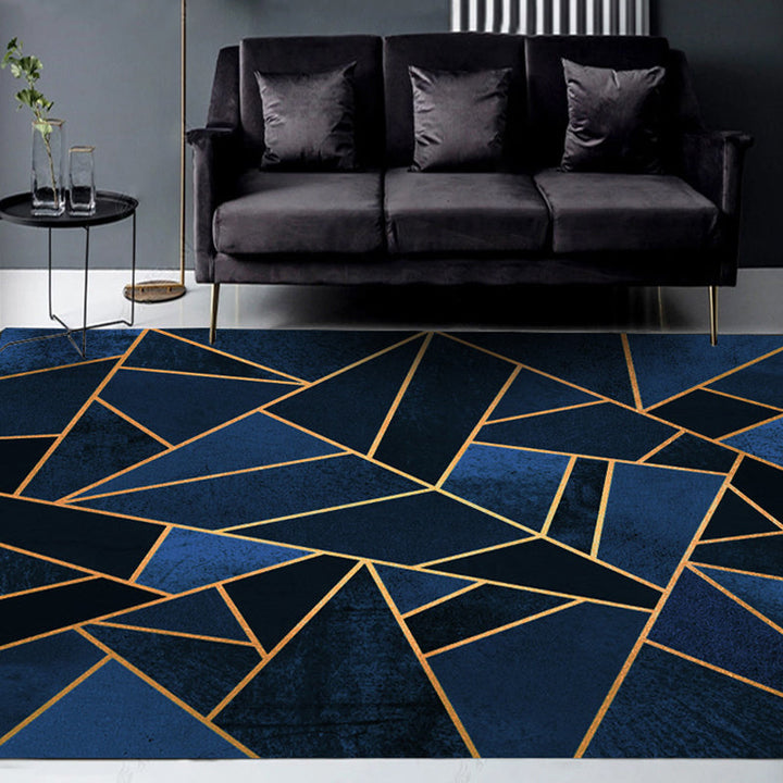 Dark blue novelty carpet Polyester geometric pattern carpet washable non-slip backing carpet for the living room | Bowlift