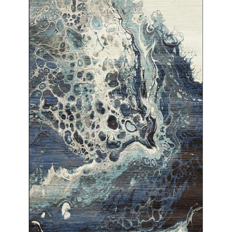 Casual modern rug in blue abstract spray pattern rug polyester washable rug for home decor | Bowlift