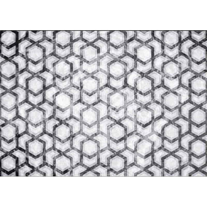 Modern living room rug in black and white with geometric hexagon pattern rug polyester non-slip backing rug | Bowlift