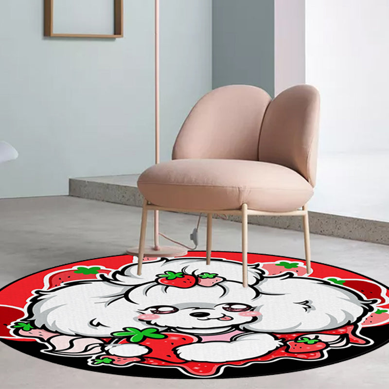 BowLift | Children's Room Rug in Purple and Red Animal Dog Star Strawberry Print Rug Polyester Non-Slip Area Rug