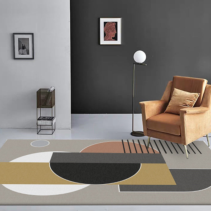 Gray Bedroom Carpet Modern Color Block Geometric Stripe Pattern Carpet Polyester Stain Resistant Carpet | Bowlift