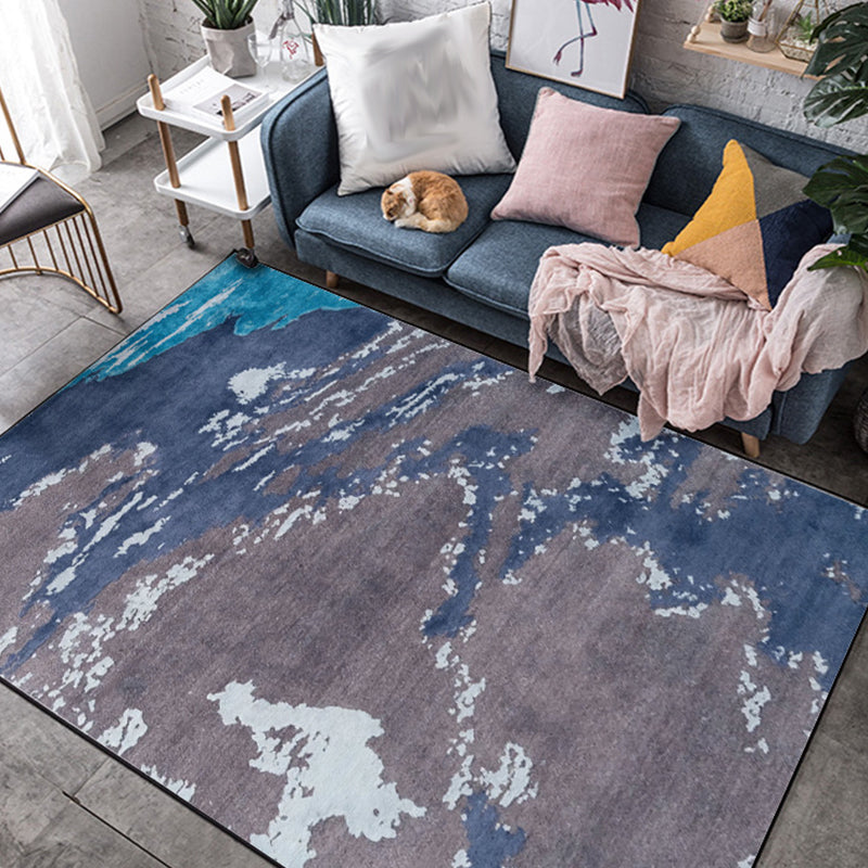 Modern living room rug in blue abstract print rug polyester dirt-repellent washable rug | Bowlift